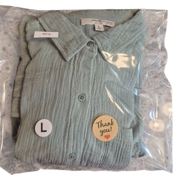 Anne Klein Women's Sage Green Cotton Gauze Button Down Shirt NEW NWOT - Picture 9 of 12